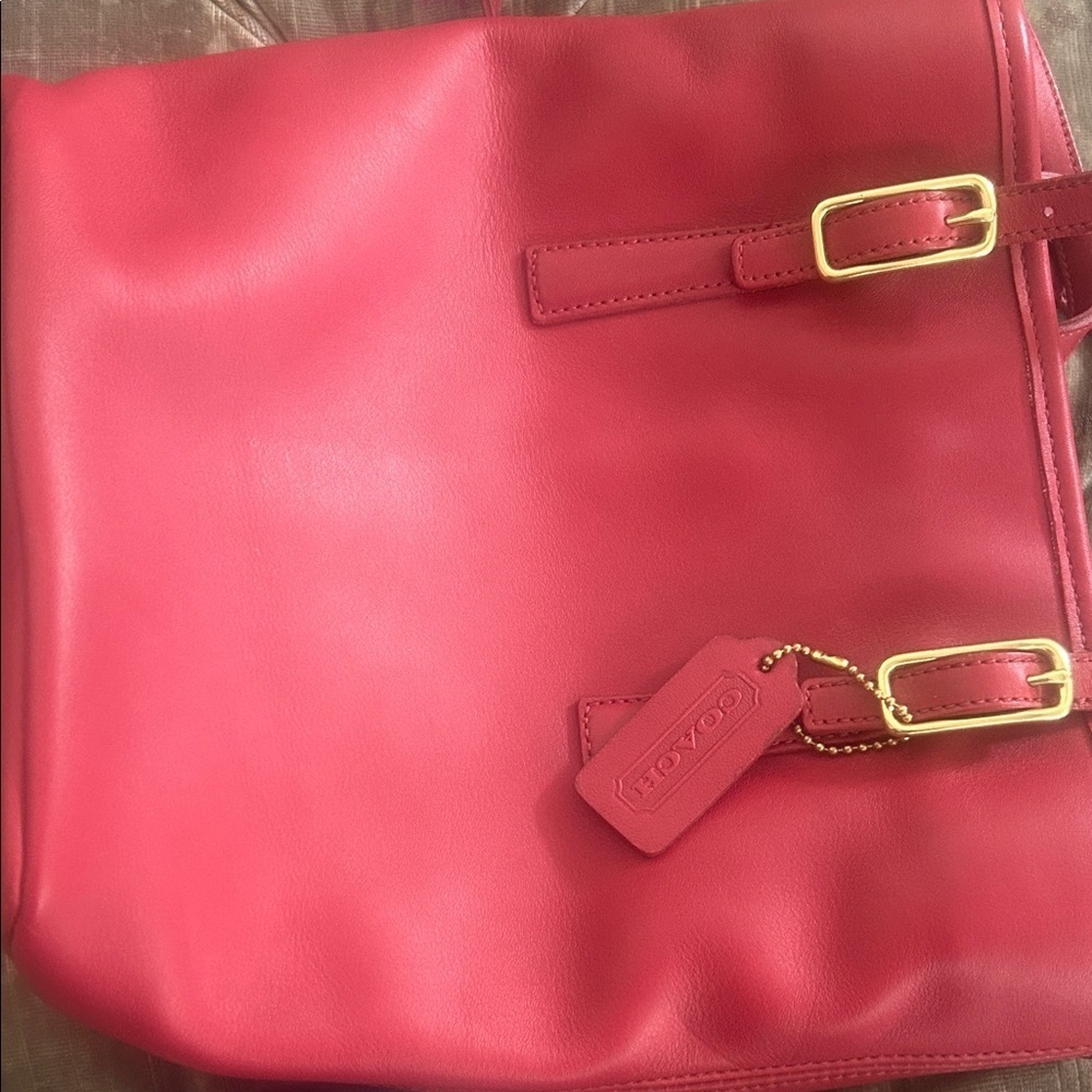 COACH Vintage Red Leather Tote Bag with Gold Accents - Picture 13 of 16